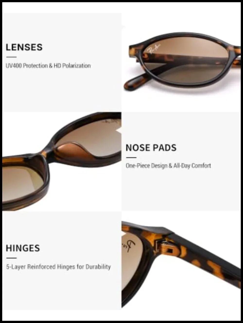 Polarized Retro Oval Cat Eye Sunglasses Lightweight Sun Glasses